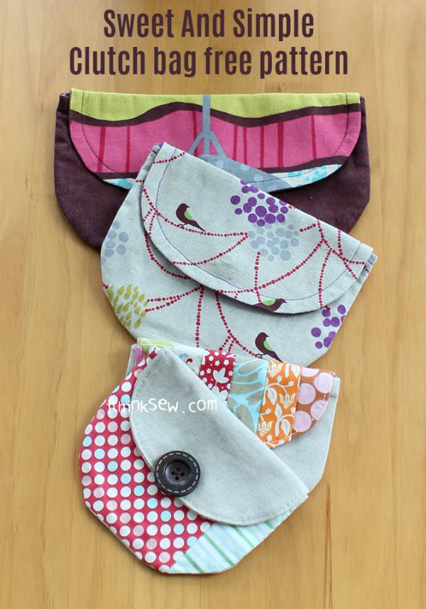 Clutch bag sewing pattern, example clutch bags in 3 different sizes