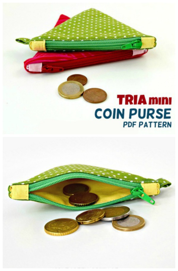 This is the Tria Coin Purse digital pattern which is a handy coin purse in a fun triangle shape. The designer has included lots of detailed sewing tips to help you get the perfect finish.