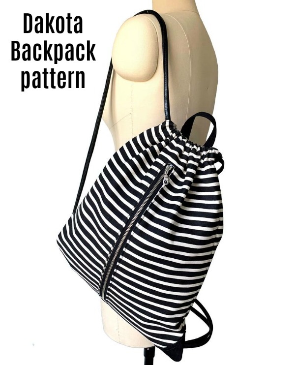 This is the Dakota Backpack pattern which has a drawstring and which can be made in two different sizes, for adults and kids. The Dakota zippered drawstring backpack is ideal to carry every day to school, work, or the gym. It's a great grab and go everyday bag.