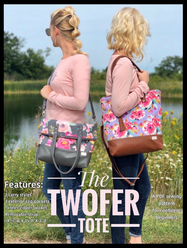 This is a tote bag pattern with a great name, it's called the Twofer Tote Bag. And why is it called the Twofer Tote Bag? That's because it's a 2-in-1 bag that goes from shoulder tote to fold-over cross-body with a quick switch in carrying positions. 