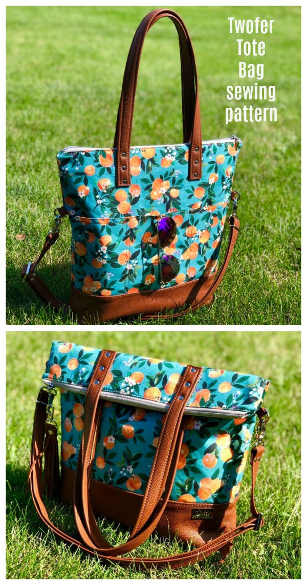 This is a tote bag pattern with a great name, it's called the Twofer Tote Bag. And why is it called the Twofer Tote Bag? That's because it's a 2-in-1 bag that goes from shoulder tote to fold-over cross-body with a quick switch in carrying positions. 