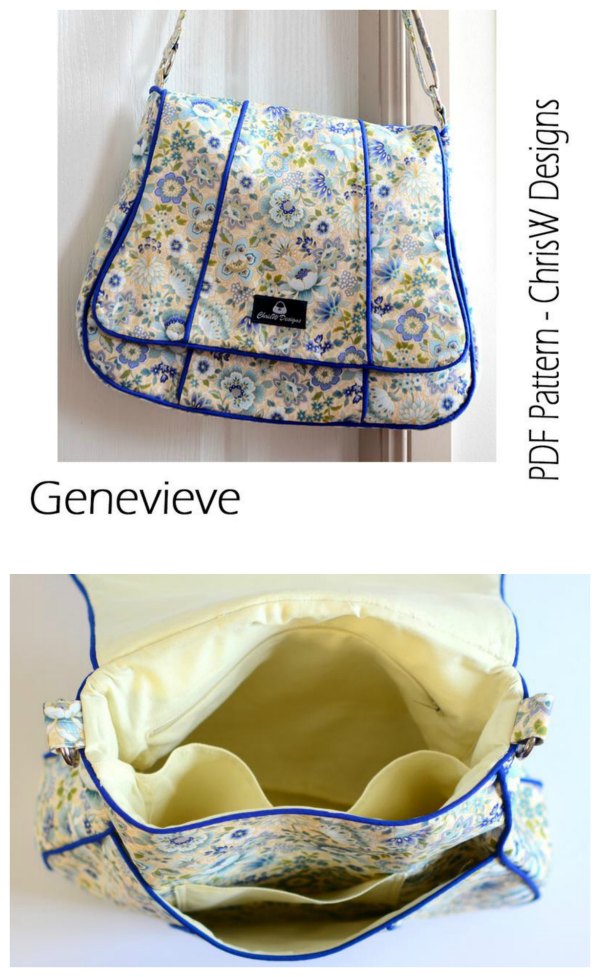 This is the digital pattern for the Genevieve Messenger Style Handbag which comes with instructions to make three versions. You can choose from Plain with no piping, Regular flap with piping or Shaped flap, or make all three.