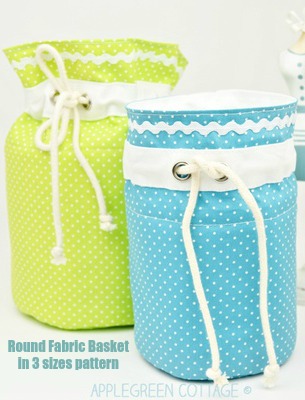 Round Fabric Basket in 3 sizes pattern