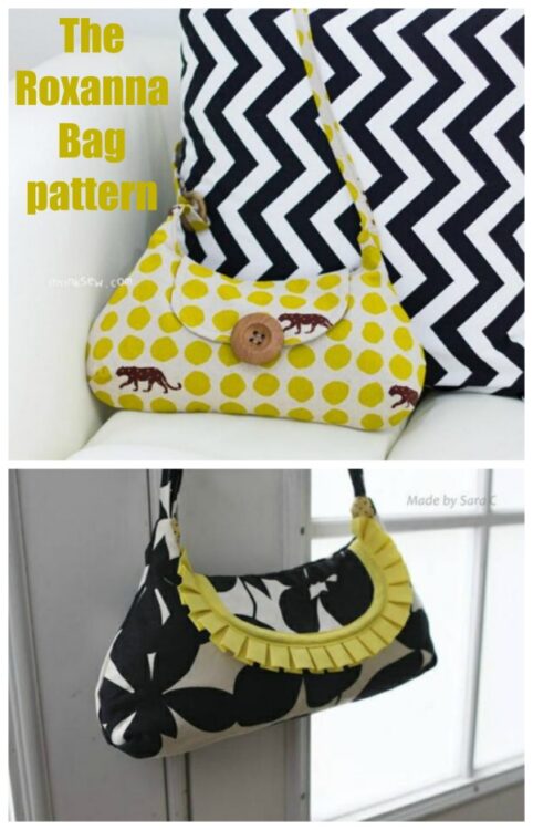 The Roxanna Bag pattern, a small pretty purse with darts.