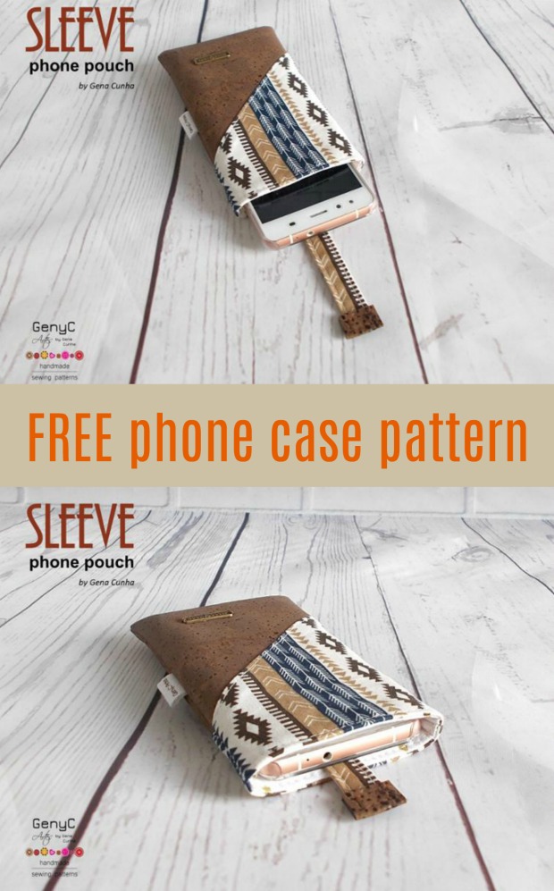 Phone case sewing pattern, two views open and closed