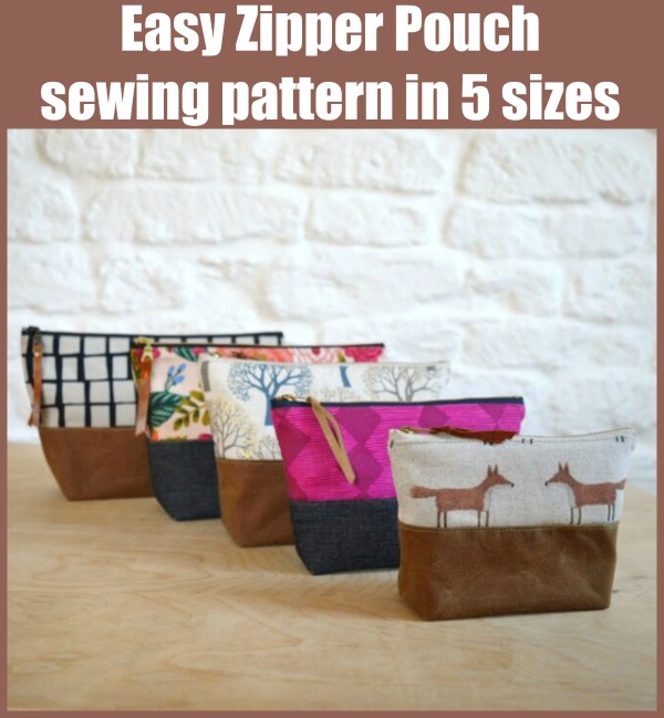 Easy Zipper Pouch sewing pattern in 5 sizes