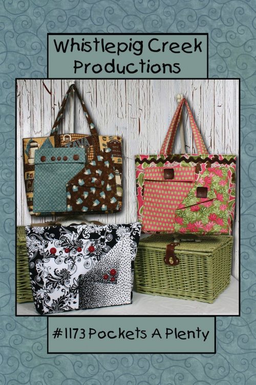 3 views of the plenty of pockets tote bag sewing pattern using different fabrics