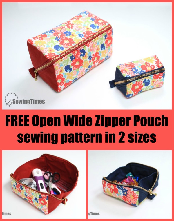 FREE Open Wide Zipper Pouch sewing pattern in 2 sizes
