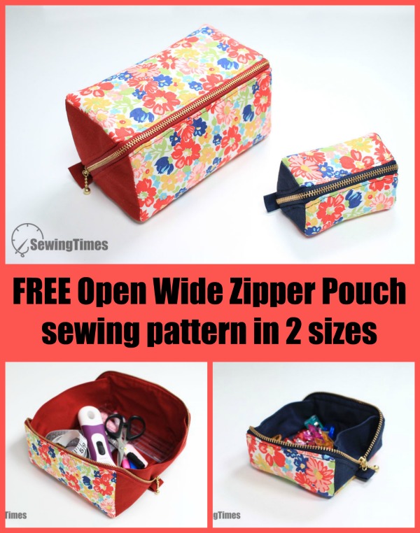 FREE Open Wide Zipper Pouch sewing tutorial in 2 sizes with video Sew