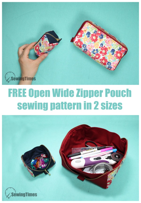 FREE Open Wide Zipper Pouch sewing pattern in 2 sizes