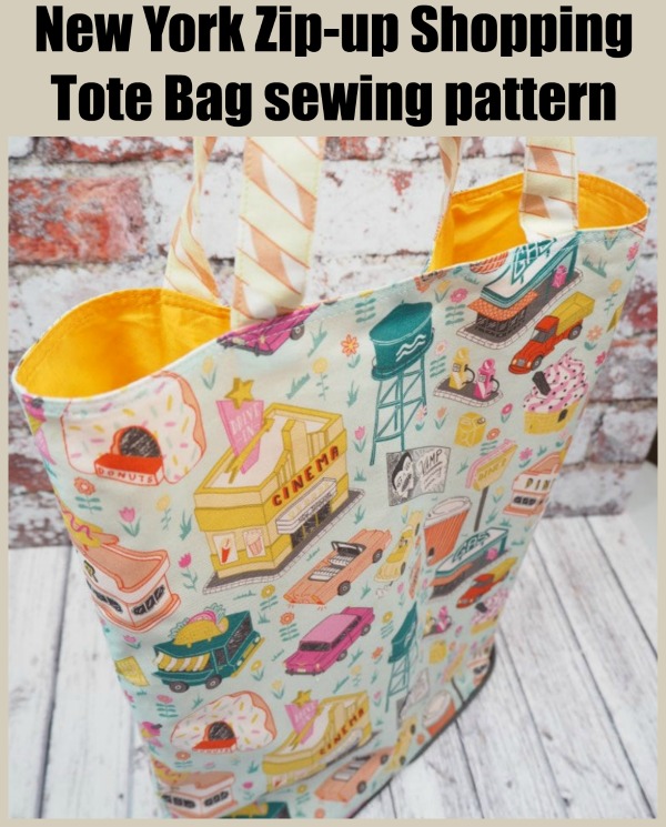 New York Zip-up Shopping Tote Bag sewing pattern