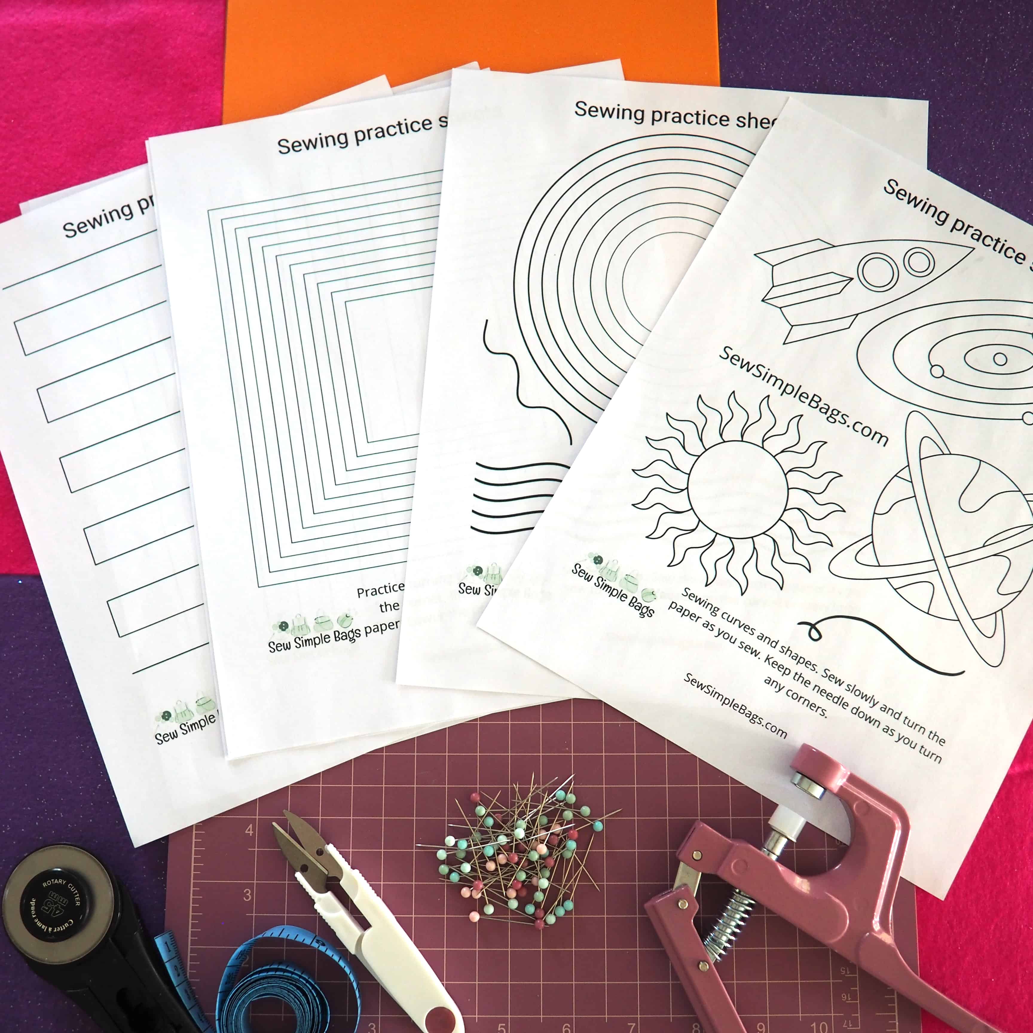 Printable sewing practice sheets Sew Modern Bags