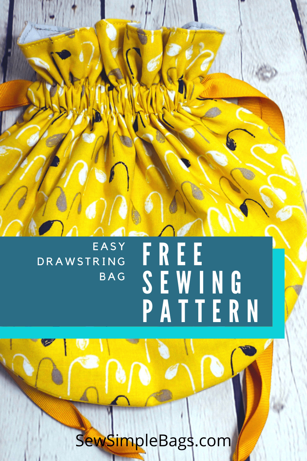 Easy drawstring bag sewing pattern for beginners with video tutorial in three sizes