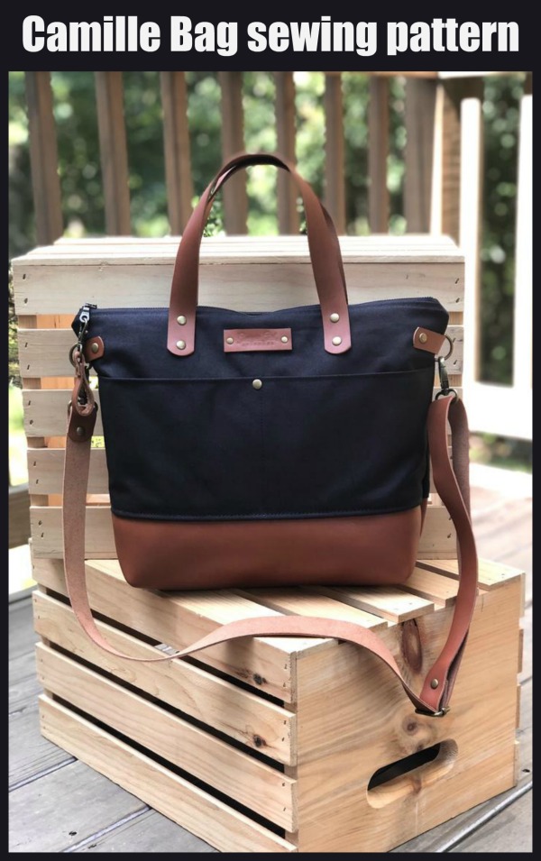 Camille small canvas and leather tote bag PZ - 2023