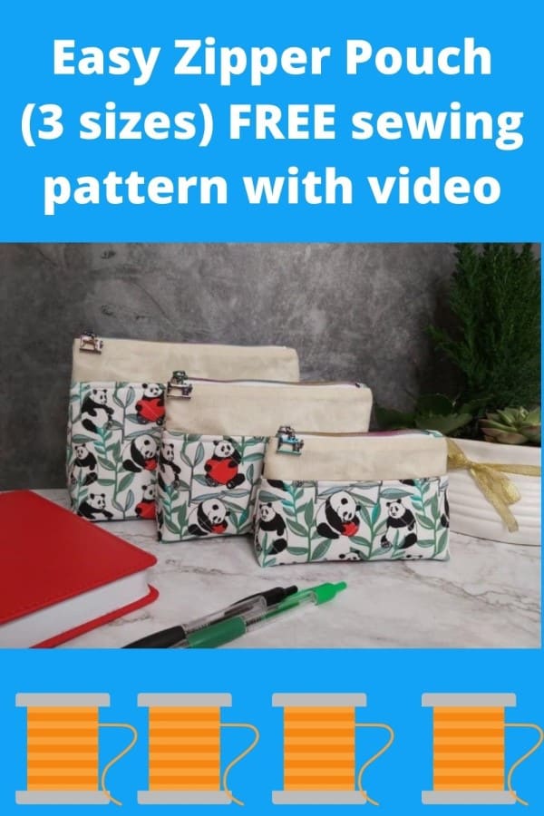 Easy Zipper Pouch (3 sizes) FREE sewing pattern with video