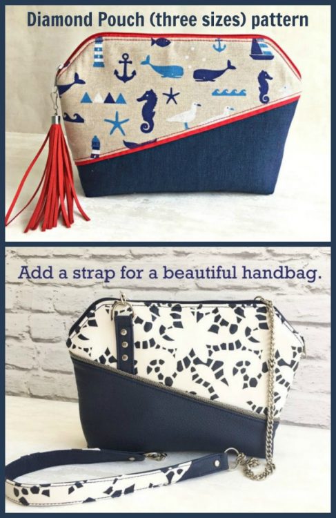 Diamonds Pouches (3 sizes) sewing pattern with video - Sew Modern Bags