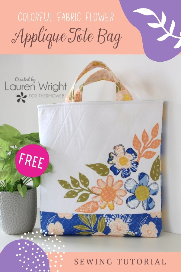 Colorful Fabric Flower Applique Tote Bag FREE sewing tutorial