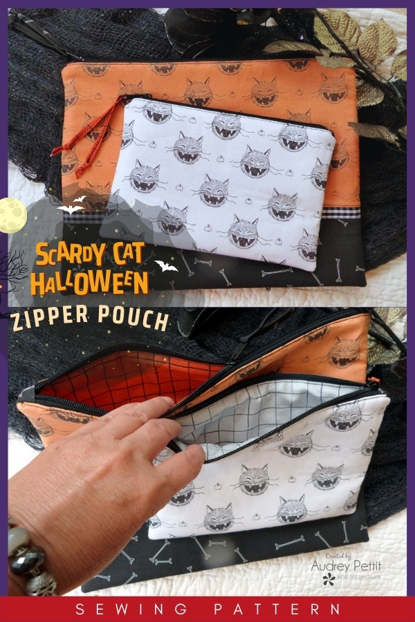 Scaredy Cat Halloween Zipper Pouches sewing pattern