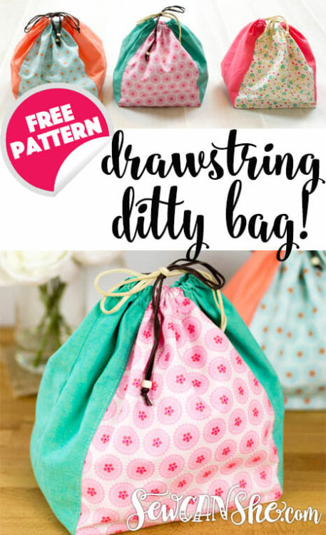 Simple Drawstring Ditty Bag FREE sewing pattern - Sew Modern Bags