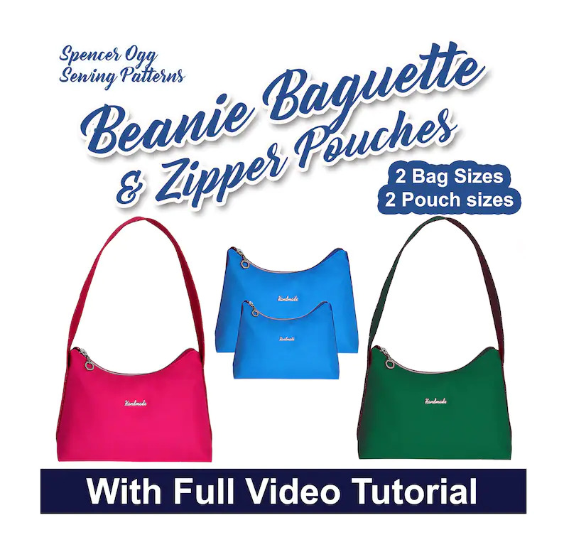 Awesome sewing pattern for a baguette handbag and a zipper pouch to sew. Two sizes of purse or bag available in the same sewing pattern.