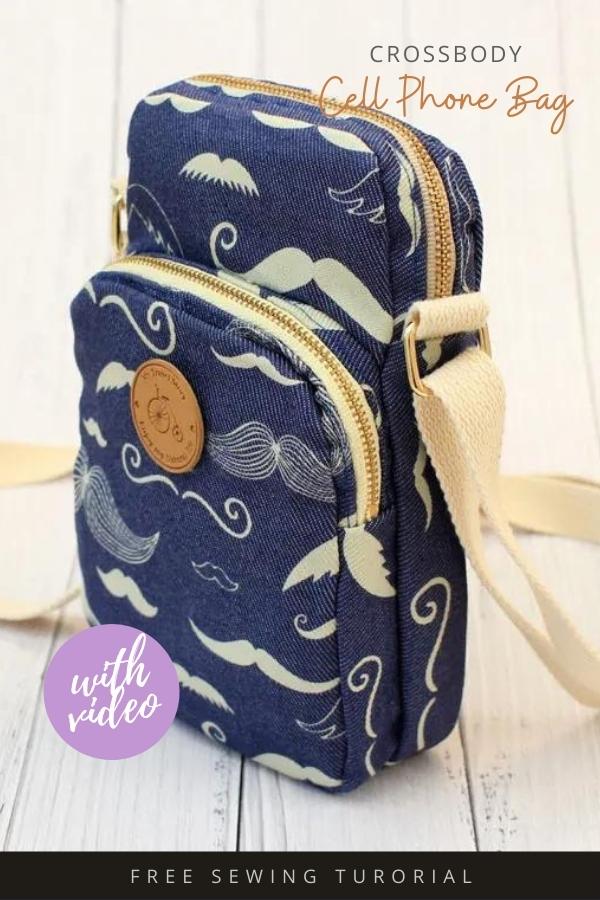 Crossbody Cell Phone Bag FREE sewing tutorial with video Sew