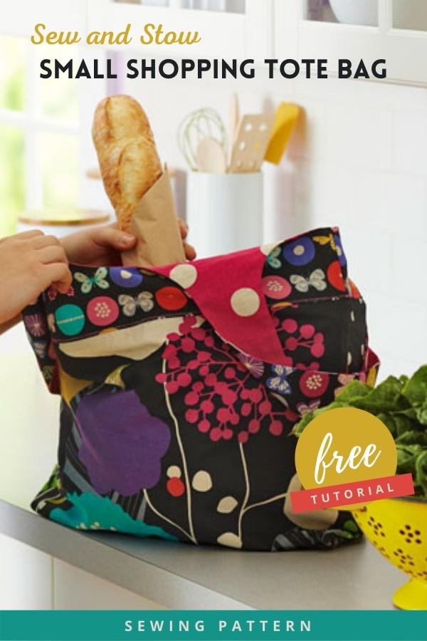 Sew and Stow Small Shopping Tote Bag FREE tutorial and pattern