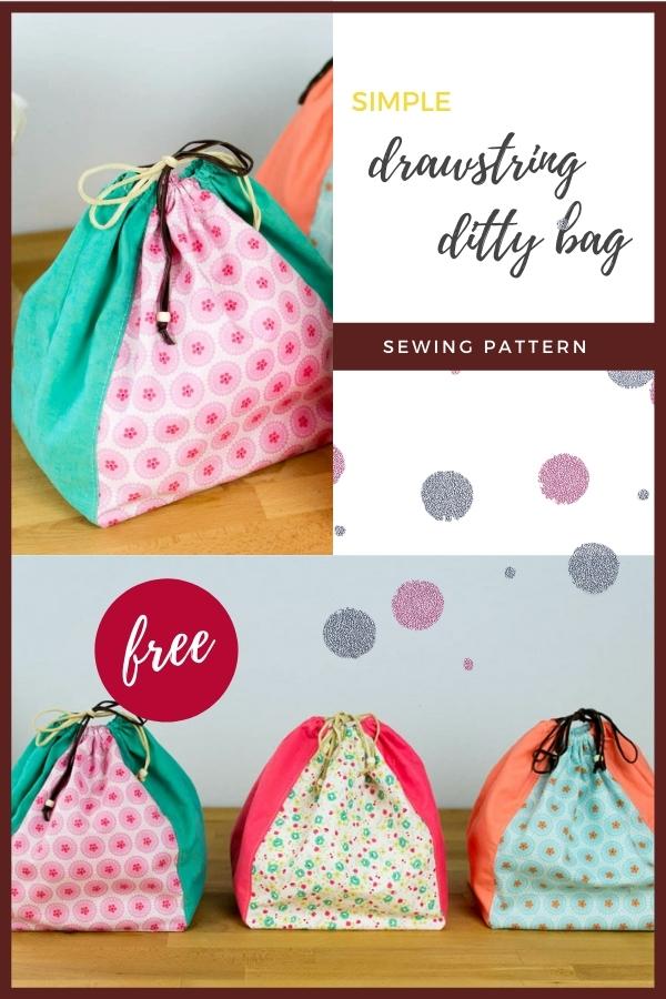 Simple Drawstring Ditty Bag FREE sewing pattern