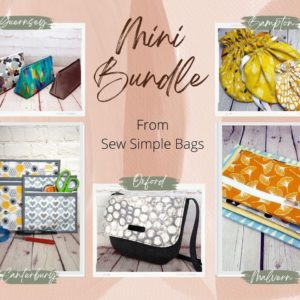 Five bag sewing patterns included in the Sew Simple Bags mini bundle