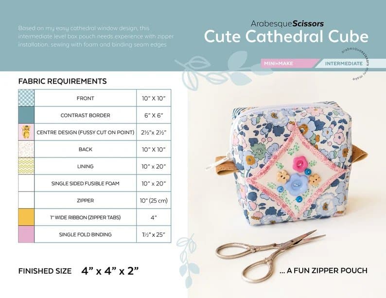 Cathedral Cube Box Pouch sewing pattern