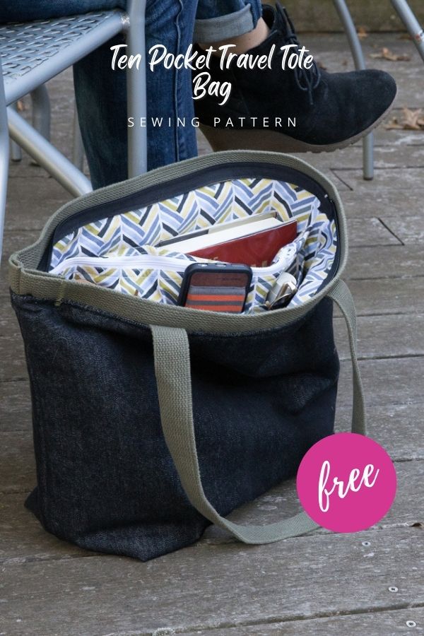 Ten Pocket Travel Tote Bag FREE sewing pattern
