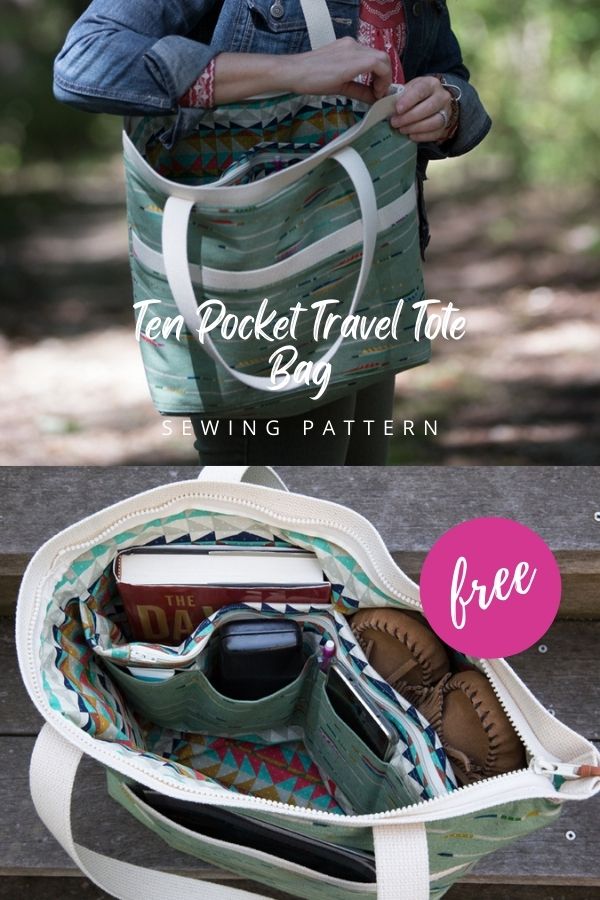 Ten Pocket Travel Tote Bag FREE sewing pattern - Sew Modern Bags