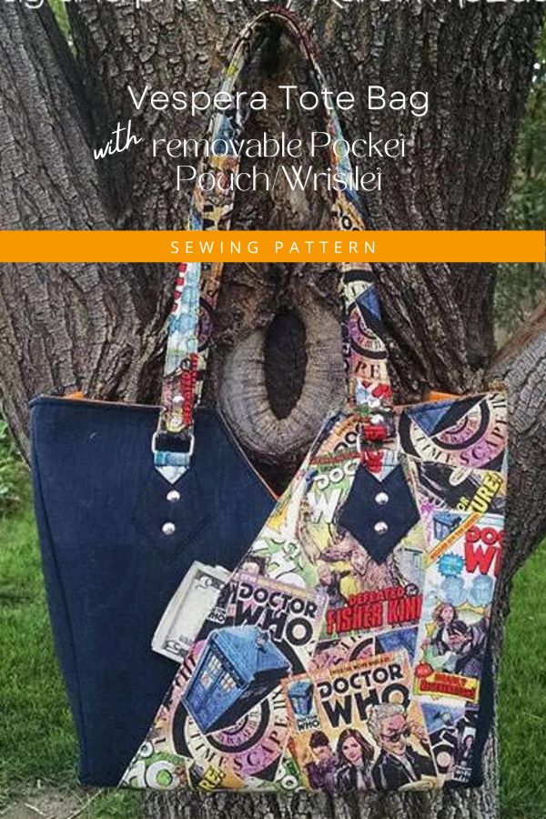 Vespera Tote Bag with removable Pocket Pouch/Wristlet sewing pattern