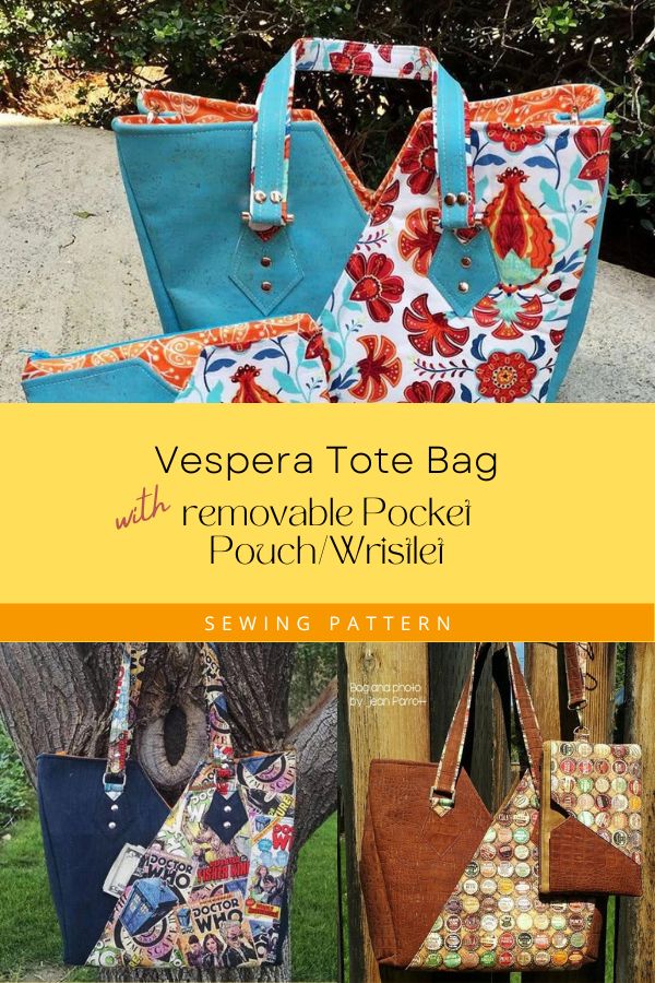 Vespera Tote Bag with removable Pocket Pouch/Wristlet sewing pattern