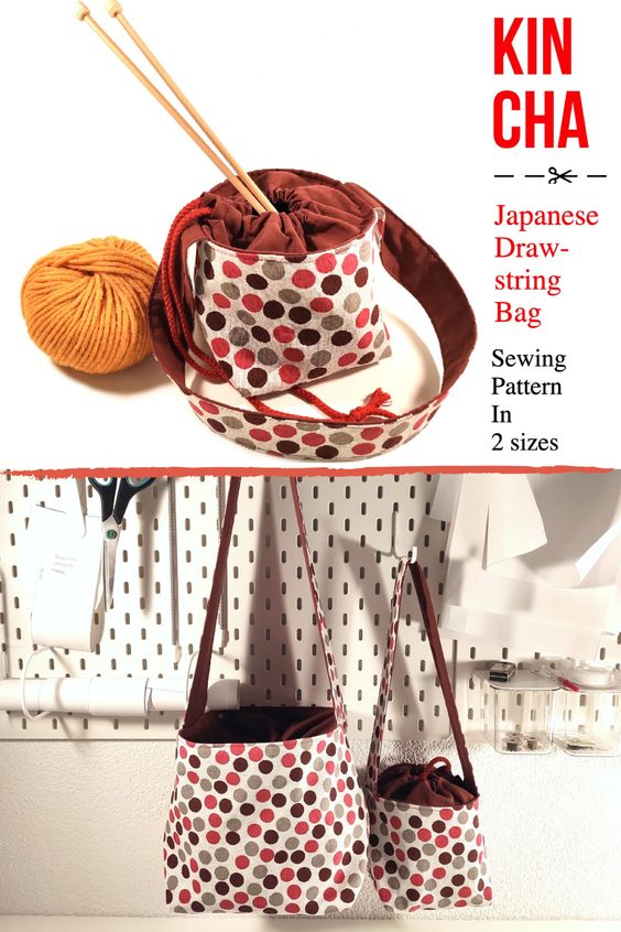 Kincha Drawstring Project Bag sewing pattern (2 sizes)