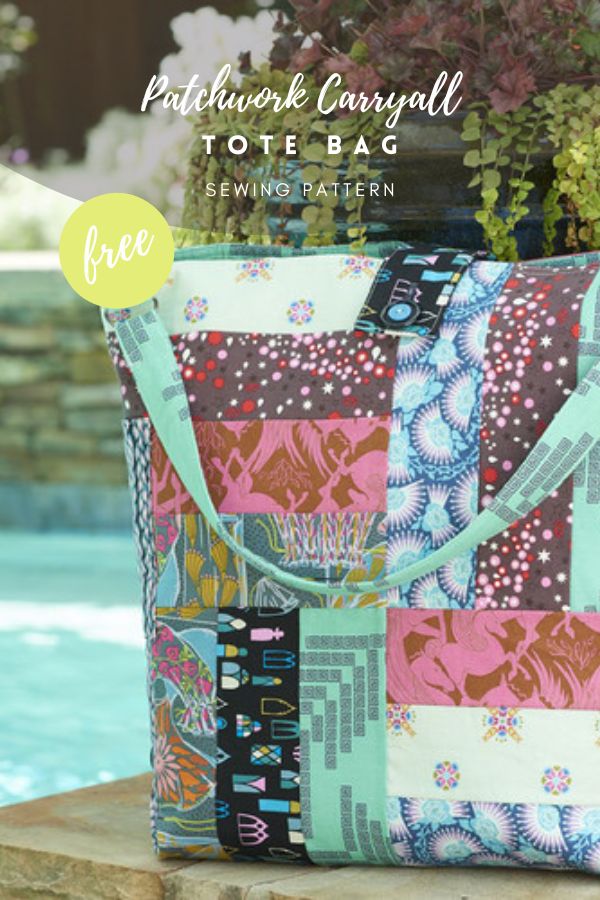 Patchwork Carryall Tote Bag FREE sewing pattern