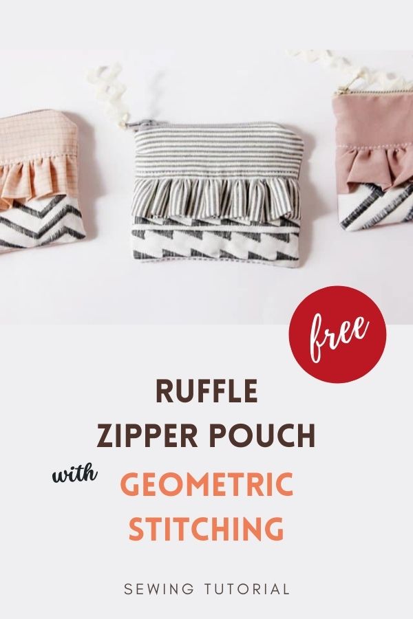 Ruffle Zipper Pouch With Geometric Stitching FREE sewing tutorial