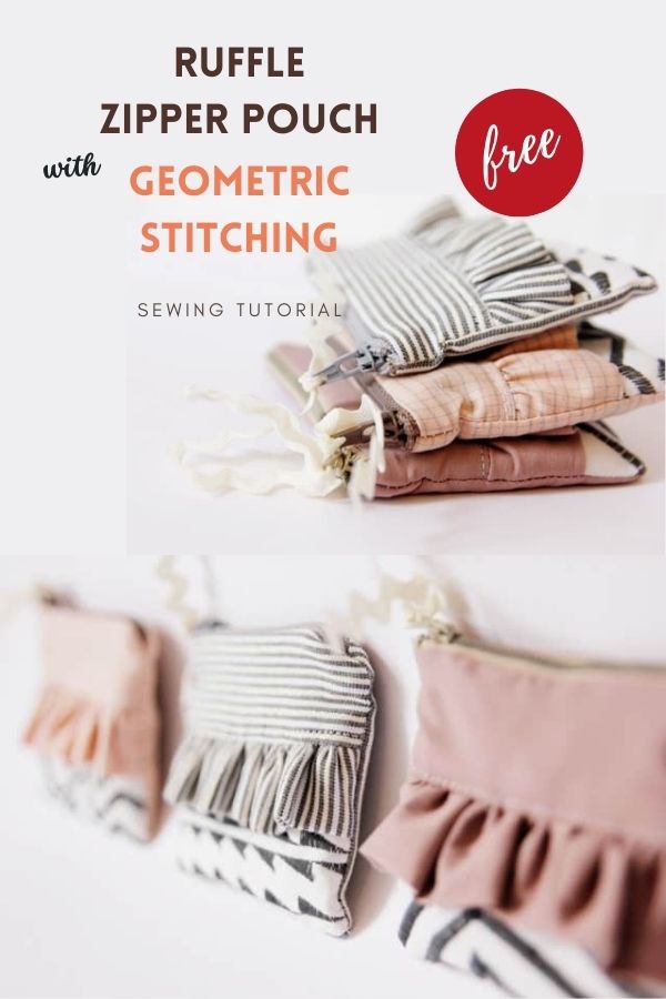 Ruffle Zipper Pouch With Geometric Stitching FREE sewing tutorial