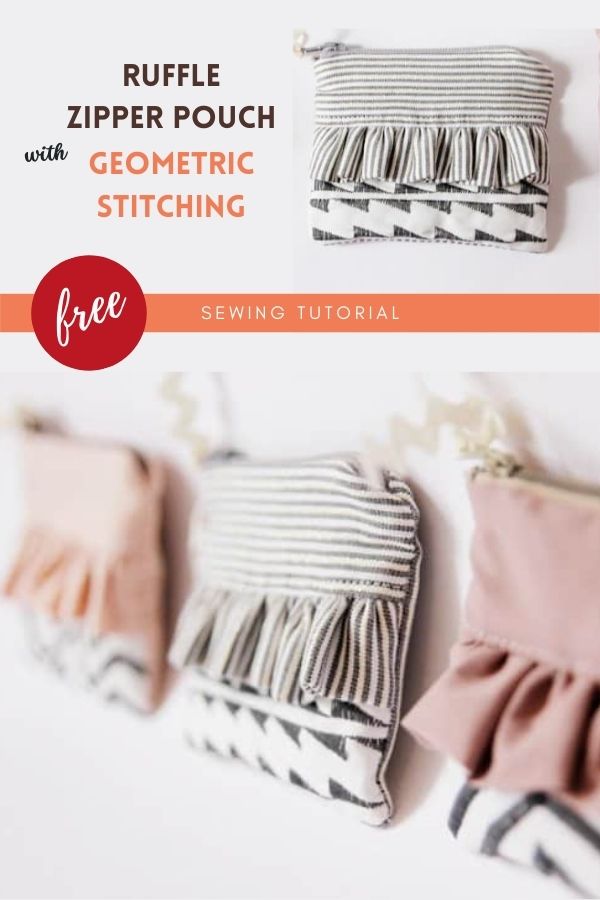Ruffle Zipper Pouch With Geometric Stitching FREE sewing tutorial