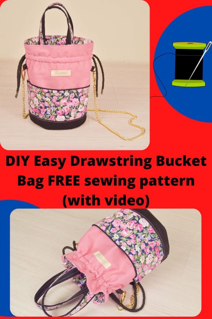 DIY Easy Drawstring Bucket Bag FREE sewing pattern (with video)