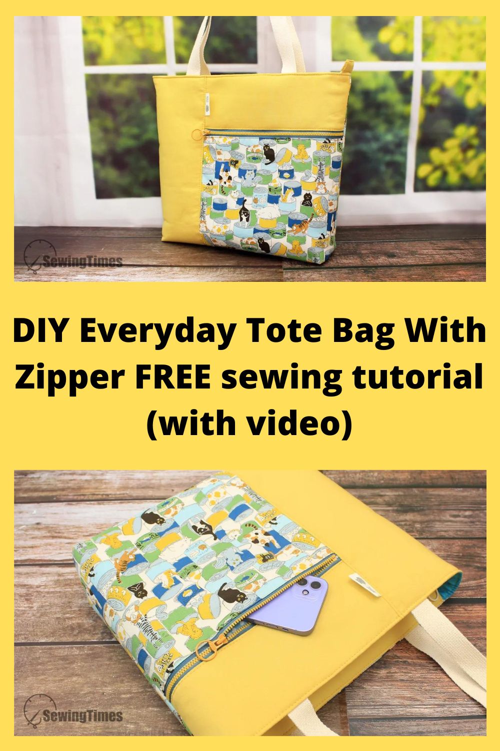 DIY Everyday Tote Bag With Zipper FREE sewing tutorial (with video)