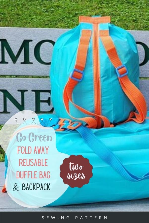 Go Green Fold Away Reusable Duffle Bag and Backpack sewing pattern (2 sizes)