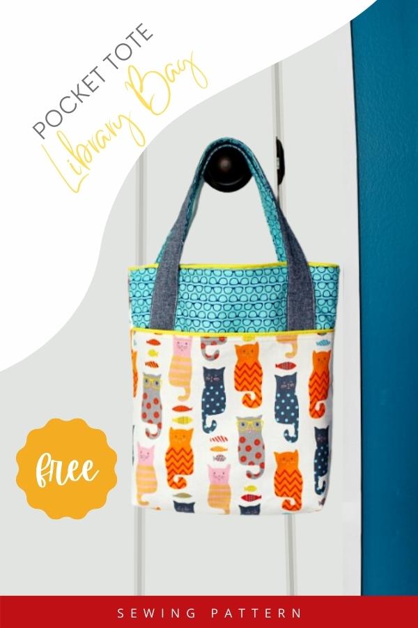 Pocket Tote Library Bag FREE sewing pattern
