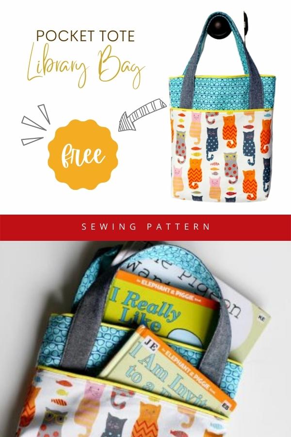 Pocket Tote Library Bag FREE sewing pattern