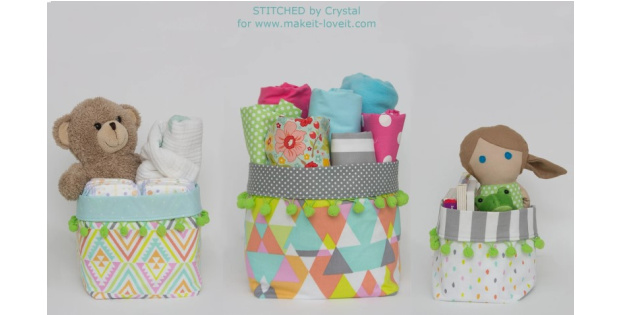 Pom Pom Trimmed Fabric Bins FREE sewing tutorial (3 sizes) - Sew Modern ...