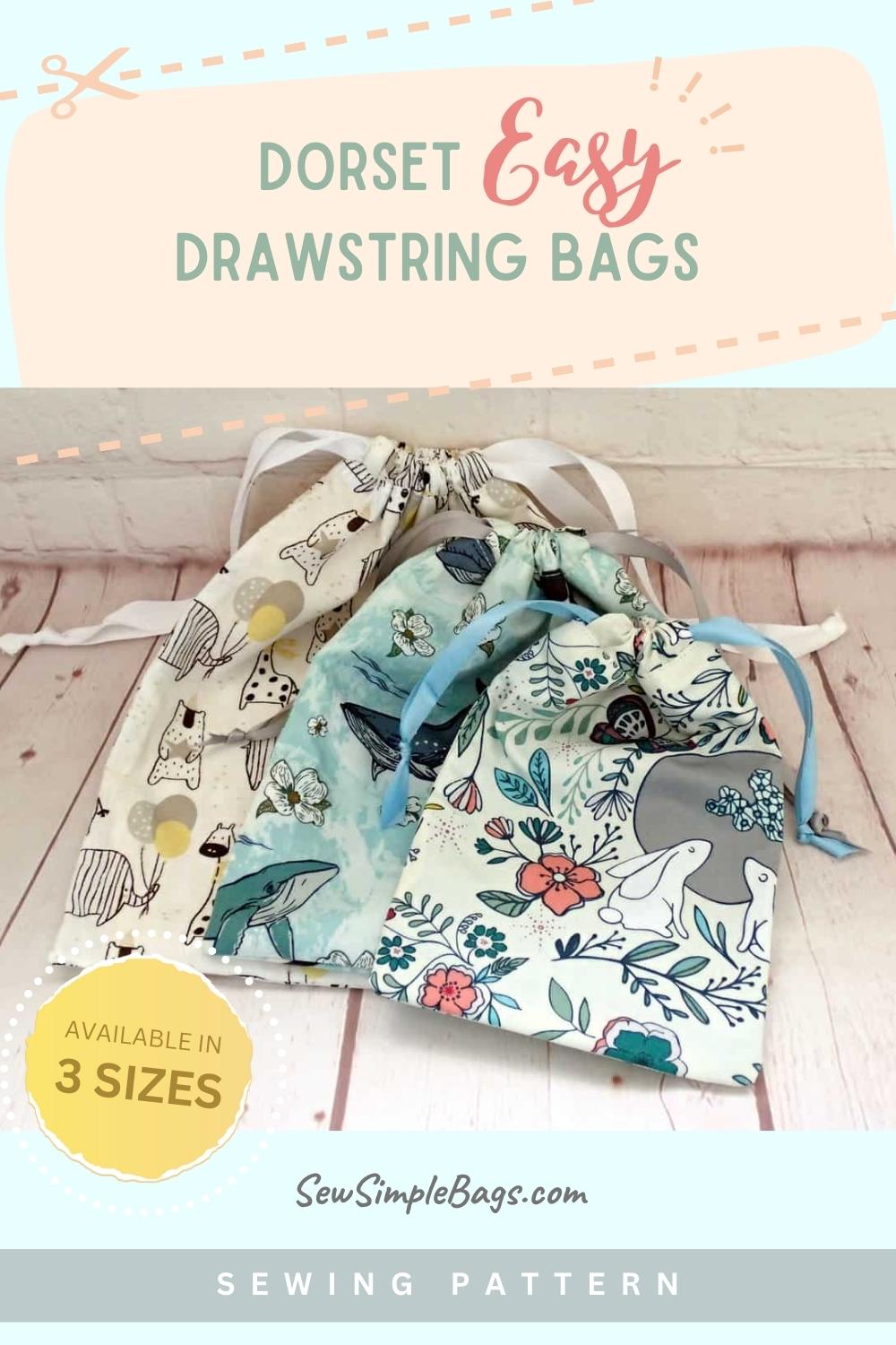 Dorset Easy Drawstring Bags FREE sewing pattern (3 sizes).