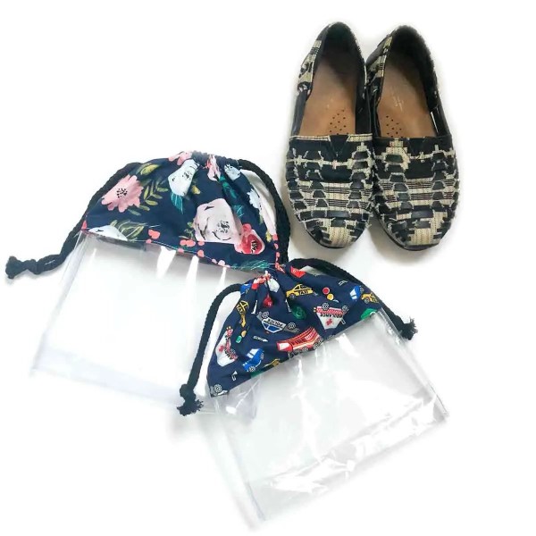 Clear Drawstring Shoe Bag FREE sewing pattern (3 sizes)