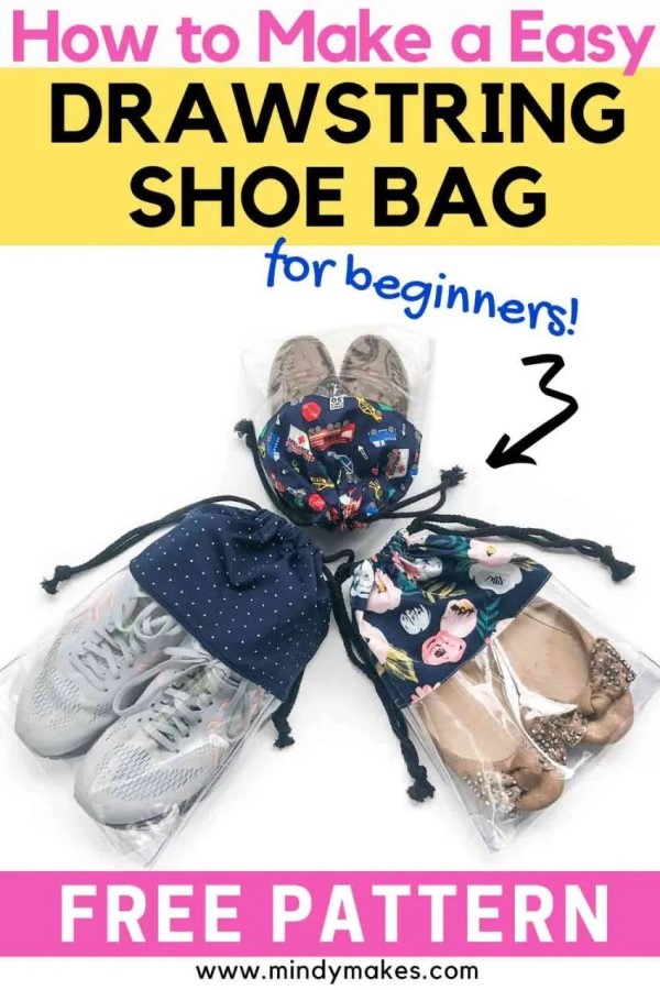 Clear Drawstring Shoe Bag FREE sewing pattern (3 sizes)