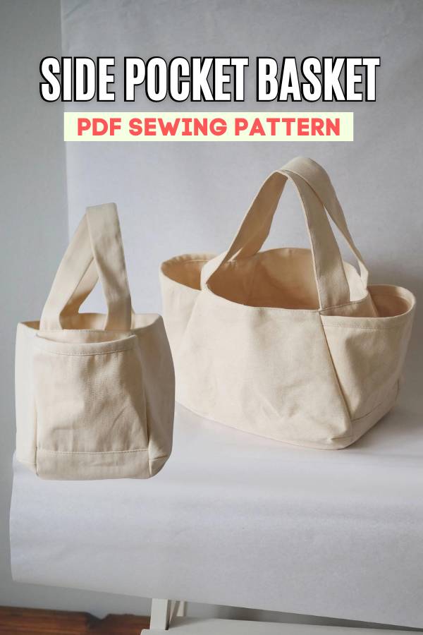 Side Pocket basket sewing pattern (2 sizes + video)