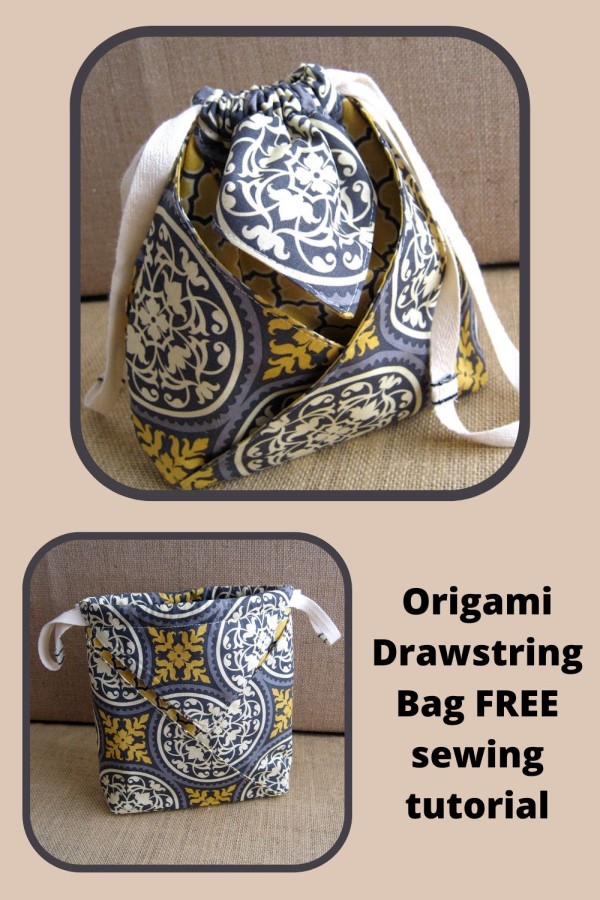 Origami Drawstring Bag FREE sewing tutorial