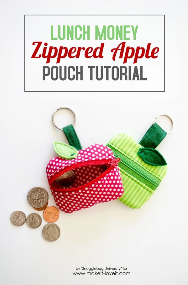 Lunch Money Zippered Apple Pouch FREE sewing tutorial